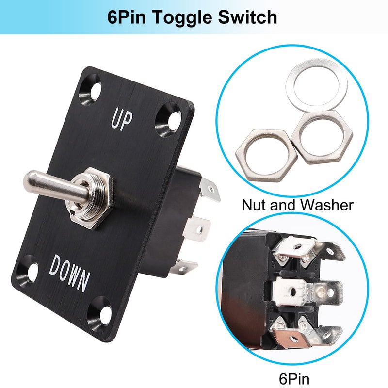 TWTADE Rocker Toggle Switches Momentary 6 Pin 3 Position (ON)-Off-(ON) UP/Down Polarity Reverse Switch with Panel,Wires and Waterproof Cap - Image 2
